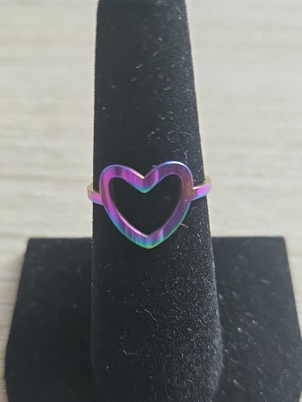 Open Heart Rainbow Stainless Steel Ring - Women Jewelry.Size 6.